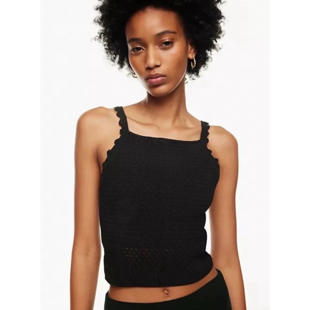 ARITZIA WILFRED Sunset‎ Top Womens Black Crochet Cropped Strappy Tank Large NEW